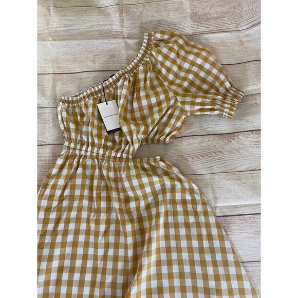 NWT Who what Wear Women's Yellow Gingham One Shoulder Midi Dress - Large - Picture 3 of 14